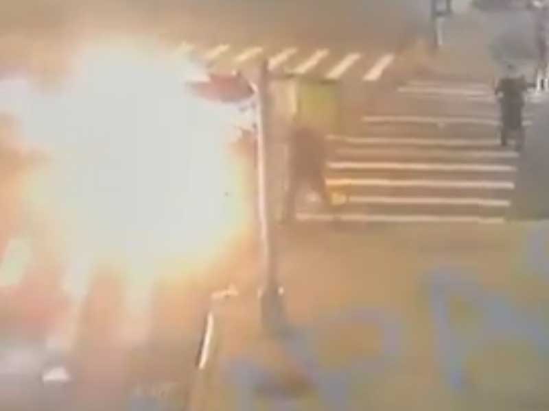 Fleeing moped strikes New York City Police Department cruiser, bursts into flames