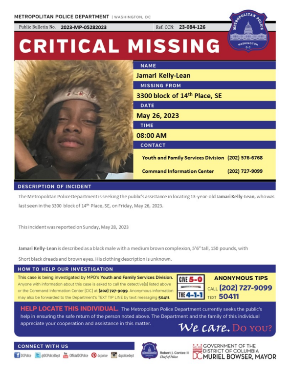13-Year-Old Reported Missing in Southeast D.C.