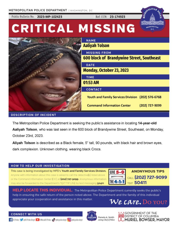 14-Year-Old Reported Missing in Washington, D.C.