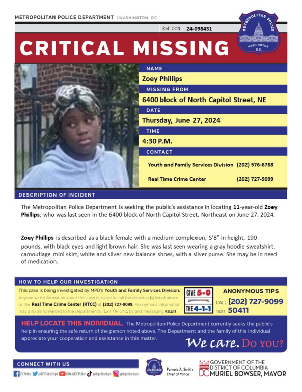 Urgent search for missing 11-year-old girl in northeast d. C.