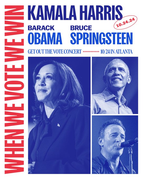 Free Bruce Springsteen concert draws just 20,000 in Georgia, Featuring Kamala Harris, Barack Obama