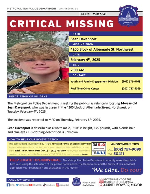 CRITICAL MISSING: 14-year-old boy last seen in Northwest D.C.